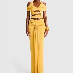 BBXBRAND Cutout Halter Maxi Dress - YELLOW